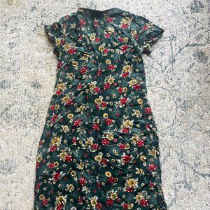 Erika Studio Maxi Dress Floral Shrt Sleeve 100% Rayon Size S